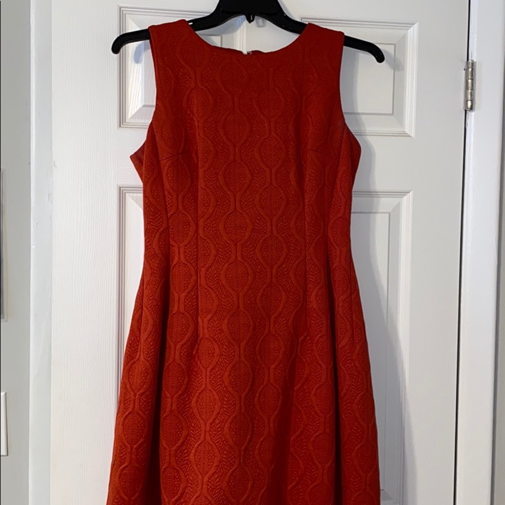 Eva Mendes rust flare dress